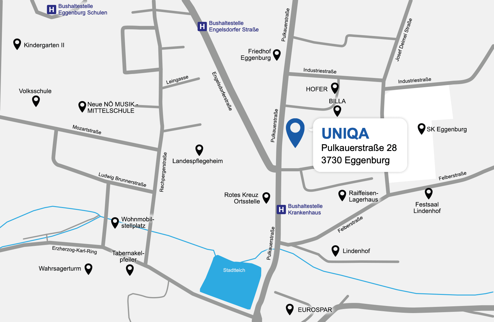 Eine detaillierte gezeichnete Karte der UNIQA Generalagentur Grafinger & Partner