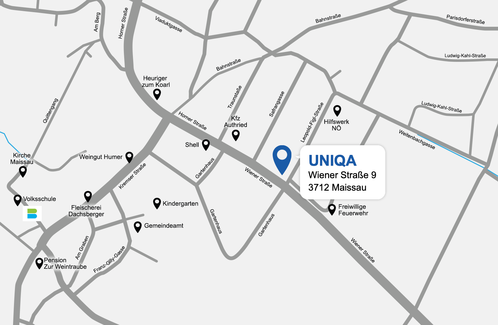 Eine detaillierte gezeichnete Karte der UNIQA Generalagentur Grafinger & Partner