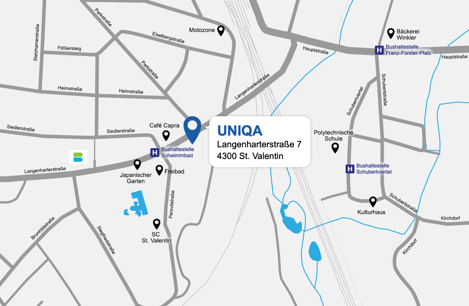 Eine detaillierte gezeichnete Karte der UNIQA Generalagentur Grafinger & Partner